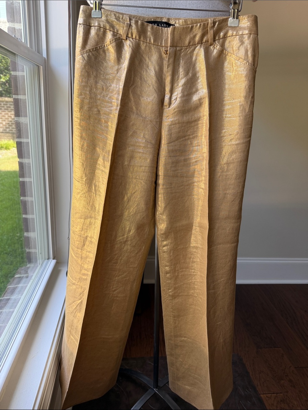 Ralph Lauren Shimmering Champagne Gold Wide-Leg Trousers